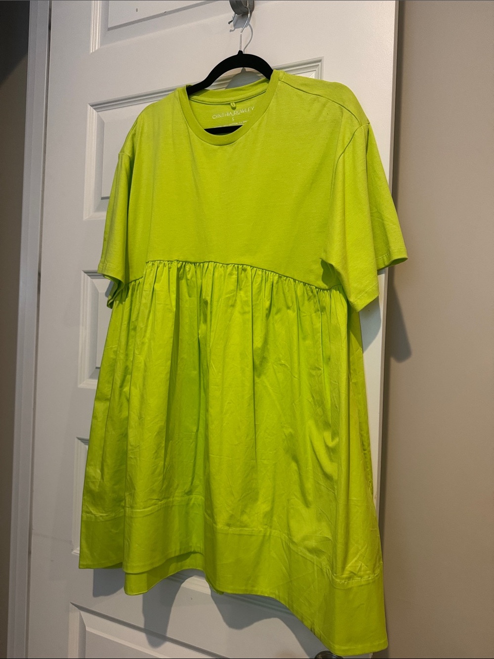 Cynthia Rowley Neon Lime Short Sleeve Babydoll Dress